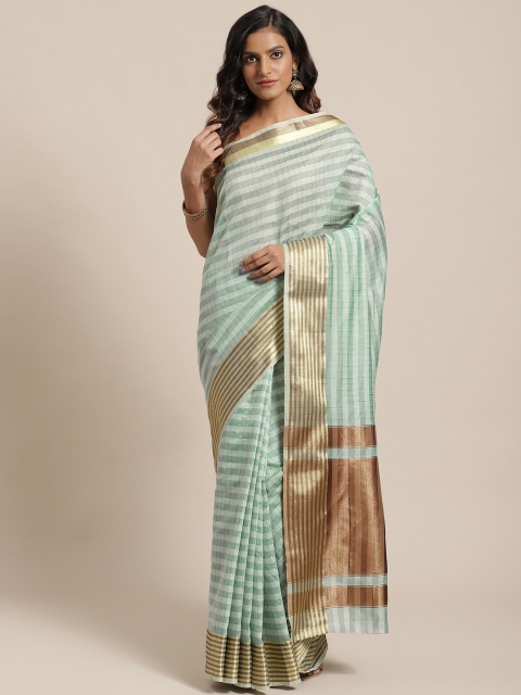 

Nanda Silk Mills Blue & Green Checked Saree