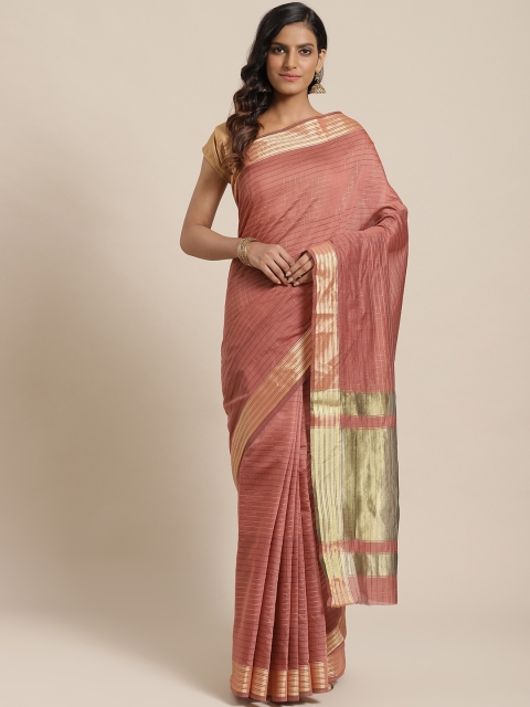 

Nanda Silk Mills Pink & Golden Checked Saree