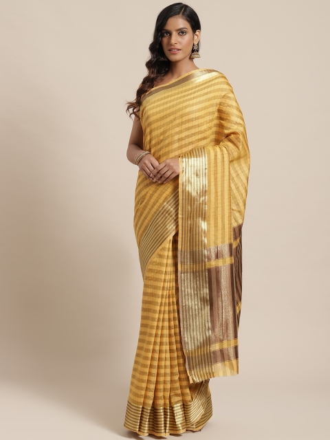 

Nanda Silk Mills Mustard Yellow & Golden Checked Saree