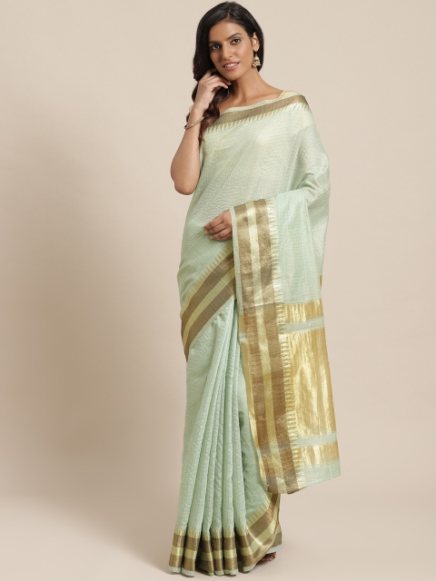 

Nanda Silk Mills Sea Green & Golden Checked Saree