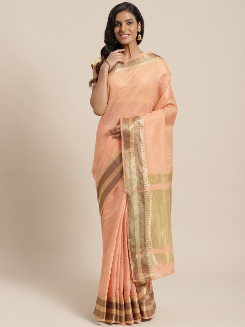 

Nanda Silk Mills Peach-Coloured & Golden Checked Saree