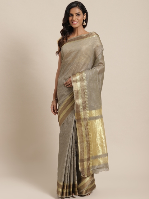 

Nanda Silk Mills Grey & Golden Checked Saree