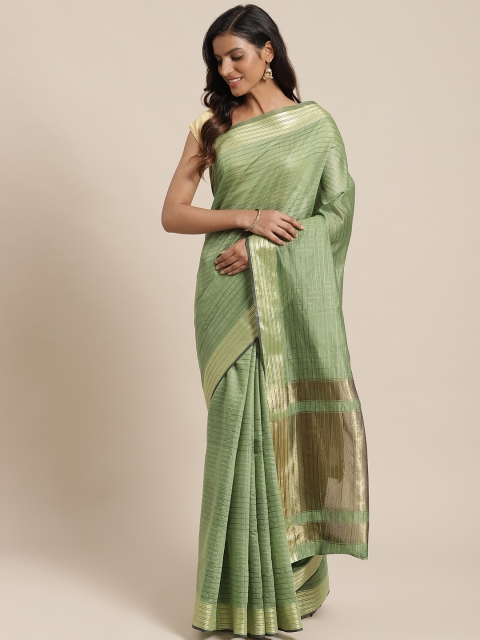 

Nanda Silk Mills Olive Green Self-Checked Saree