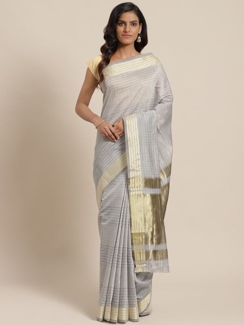 

Nanda Silk Mills Grey & Golden Checked Saree