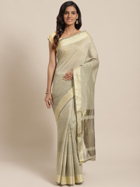 

Nanda Silk Mills Green & Golden Checked Saree