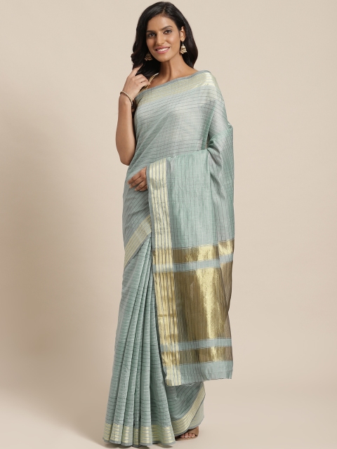 

Nanda Silk Mills Sea Green & Gold-Toned Silk Blend Checked Saree