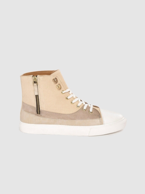 

Roadster Women Beige & White Colourblocked Mid-Top Sneakers