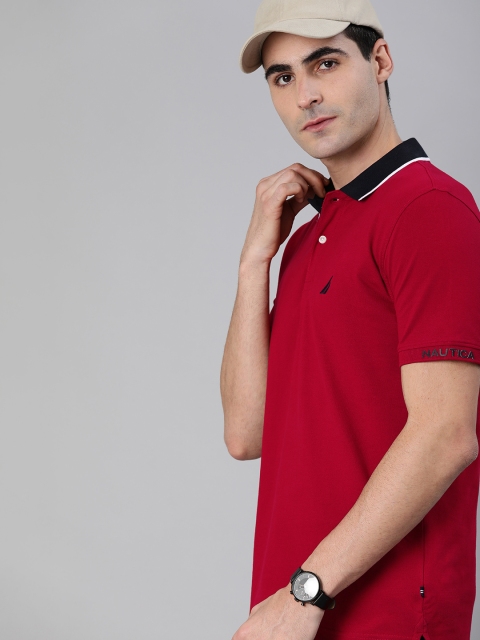 

Nautica Men Red Solid Polo Collar T-shirt