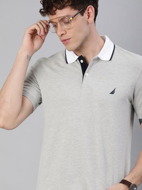 

Nautica Men Grey Solid Polo Collar T-shirt