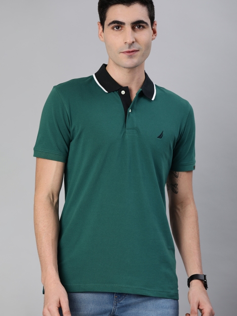 

Nautica Men Teal Green Solid Polo Collar T-shirt