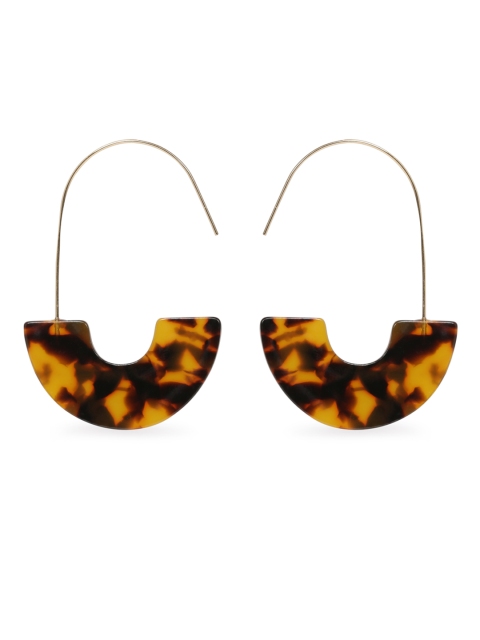 

AQUASTREET Yellow & Black Crescent Gold-Plated Shaped Leopard Acrylic Drop Earrings