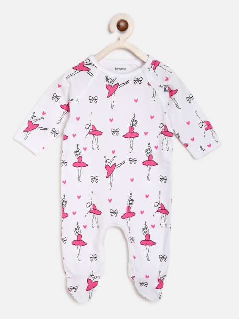 

berrytree Infants White & Pink Printed Organic Cotton Sustainable Sleepsuit