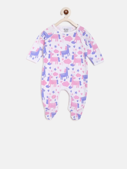 

berrytree Infants White & Purple Printed Organic Cotton Sustainable Sleepsuit