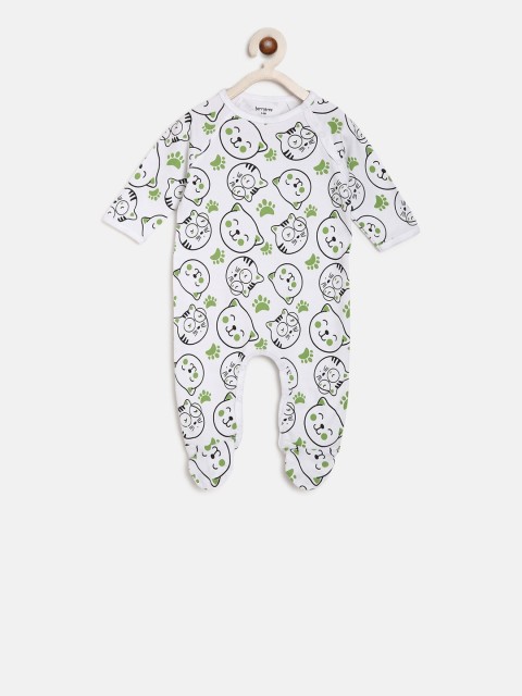 

berrytree Infants White & Green Printed Organic Cotton Sustainable Sleepsuit