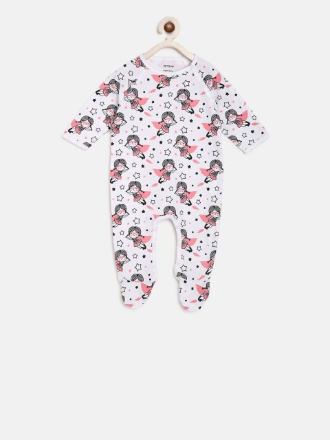 

berrytree Infants White & Pink Printed Organic Cotton Sustainable Sleepsuit