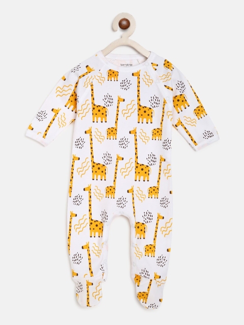 

berrytree Infants White & Yellow Giraffe Printed Organic Cotton Sustainable Romper