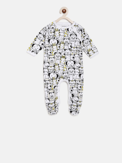 

berrytree Infants White & Black Printed Organic Cotton Sustainable Sleepsuit
