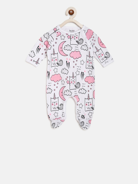 

berrytree Infants White & Pink Printed Organic Cotton Sustainable Sleepsuit