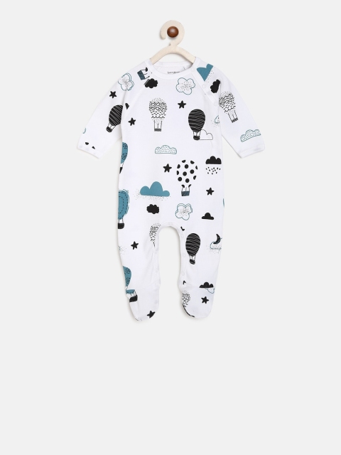 

berrytree Infants White & Blue Printed Organic Cotton Sustainable Sleepsuit