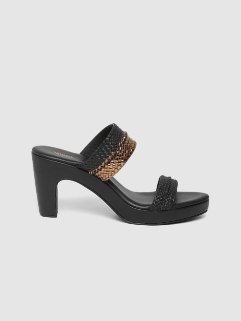 

Anouk Women Black & Gold-Toned Braided Block Heels