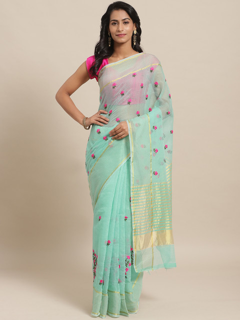 

Rajesh Silk Mills Blue & Pink Floral Embroidered Saree