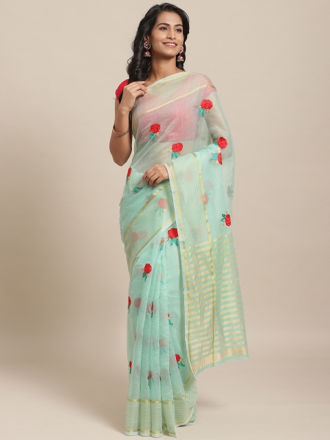 

Rajesh Silk Mills Sea Green & Red Floral Embroidered Saree