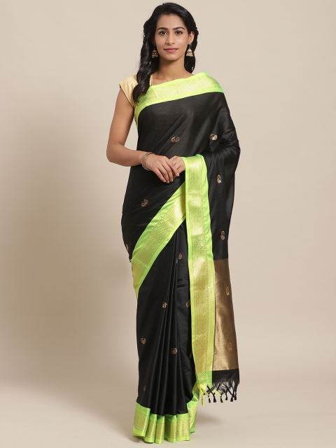 

Rajesh Silk Mills Black & Lime Green Embroidered Saree