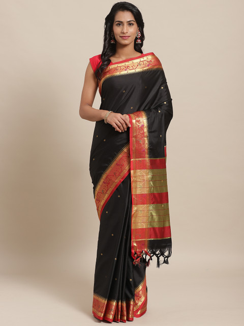 

Rajesh Silk Mills Black & Golden Woven Design Saree