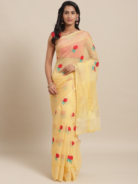 

Rajesh Silk Mills Yellow & Red Floral Embroidered Saree