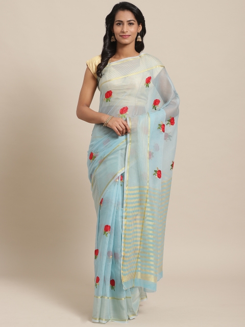 

Rajesh Silk Mills Blue & Red Floral Embroidered Sheer Saree