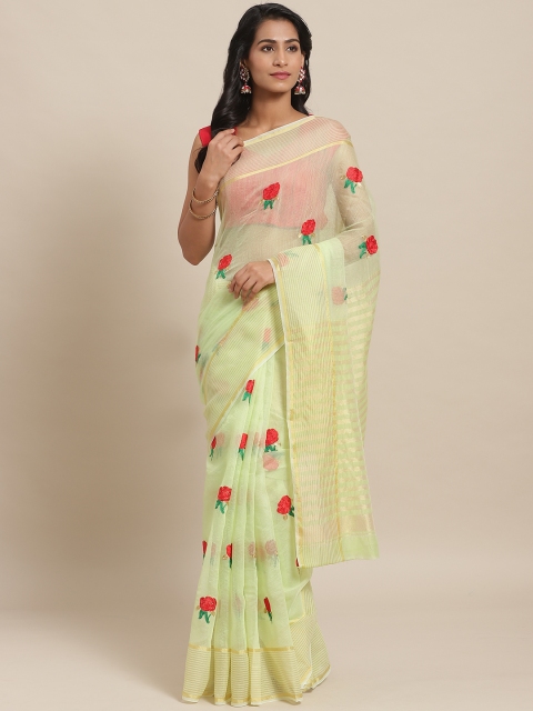 

Rajesh Silk Mills Green & Red Floral Embroidered Saree