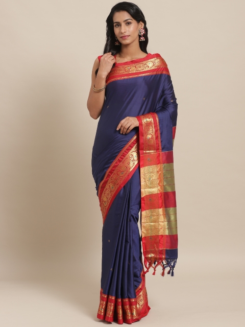 

Rajesh Silk Mills Navy Blue & Golden Woven Design Saree
