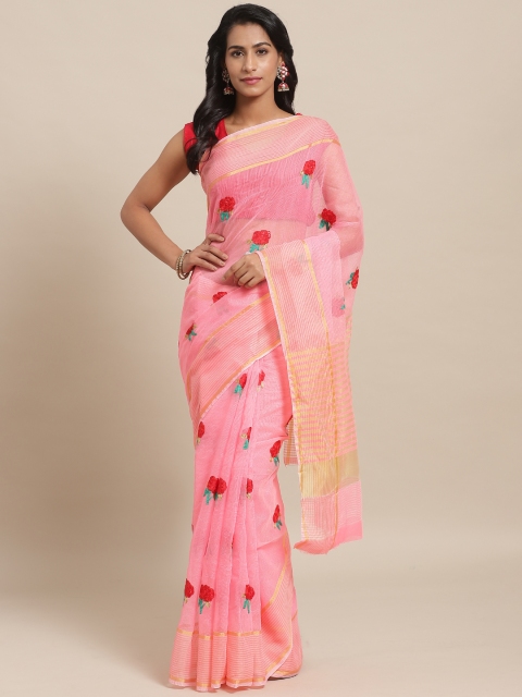 

Rajesh Silk Mills Pink & Red Floral Embroidered Saree