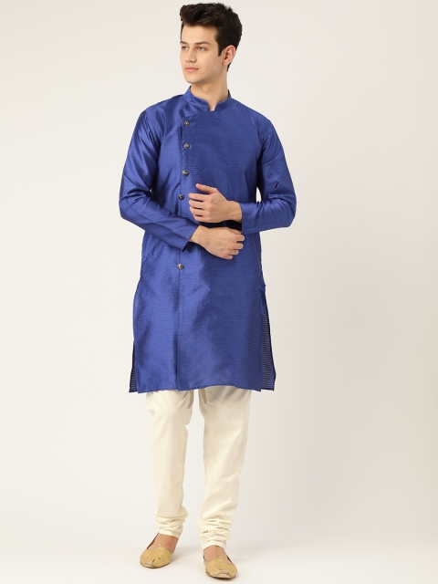 

SOJANYA Men Blue & Cream-Coloured Self Design Kurta with Churidar