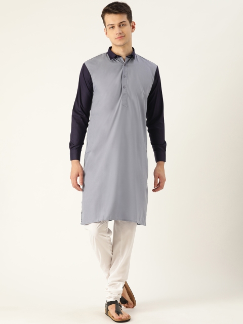 

SOJANYA Men Grey & White Solid Kurta with Churidar