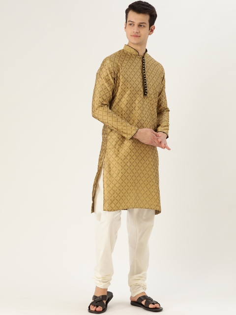 

SOJANYA Men Golden Woven Design Straight Kurta, Gold