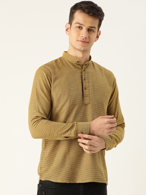

SOJANYA Men Mustard Yellow & Grey Woven Design Short Straight Kurta