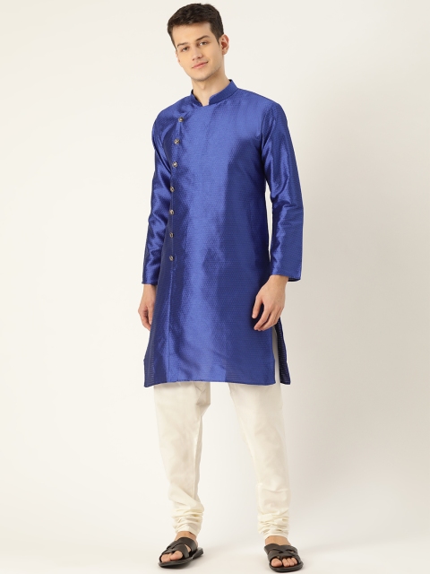 

SOJANYA Men Blue Ethnic Woven Design Straight Angrakha Kurta