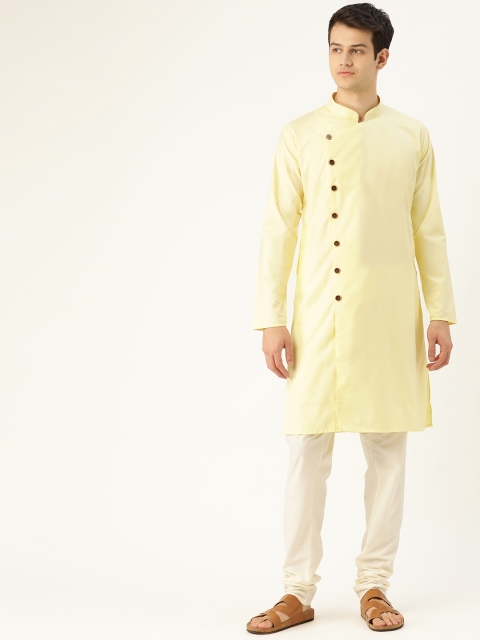 

SOJANYA Men Yellow Solid Angrakha Straight Kurta