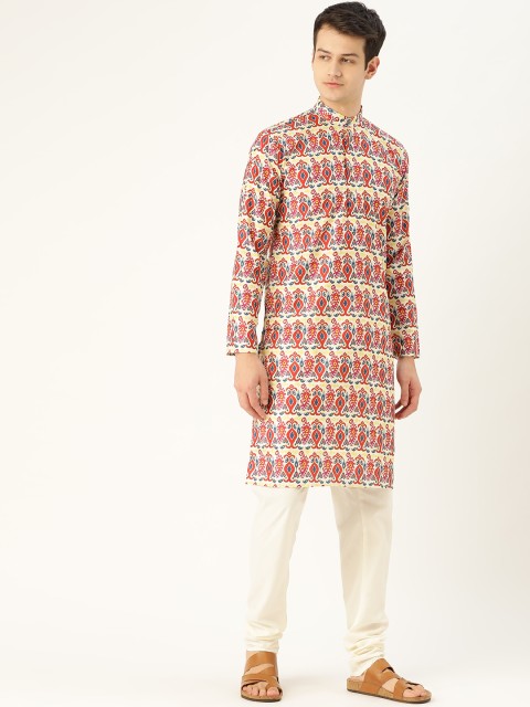 

SOJANYA Men Rust & Off-White Ethnic Motif Print Straight Kurta