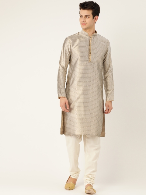 

SOJANYA Men Beige & Off-White Woven Design Straight Kurta