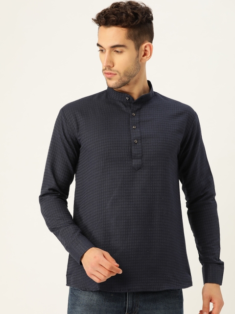 

SOJANYA Men Navy Blue Woven Design Straight Kurta
