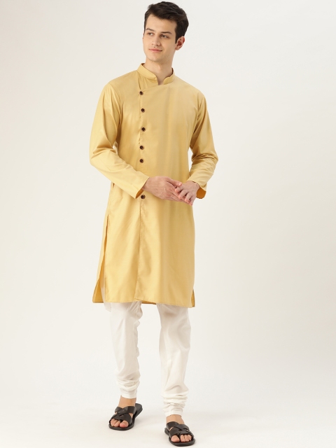

SOJANYA Men Beige & White Solid Angrakha Kurta with Churidar