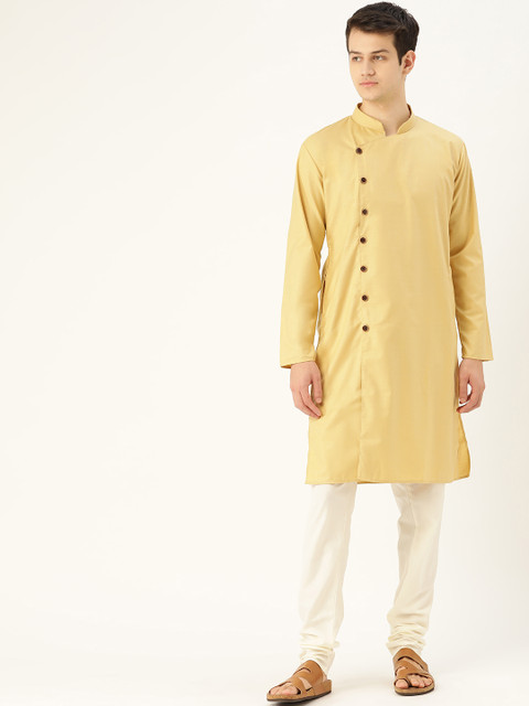 

SOJANYA Men Beige Solid Angrakha Straight Kurta