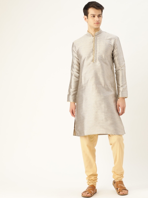 

SOJANYA Men Off-White & Beige Self Design Kurta with Churidar