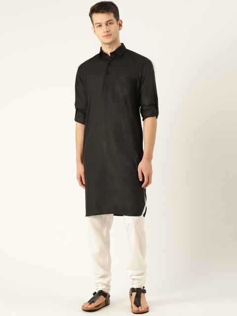 

SOJANYA Men Black & White Solid Pathani Kurta with Churidar