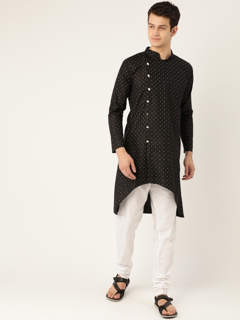 

SOJANYA Men Black & White Printed Asymmetric Kurta with Churidar