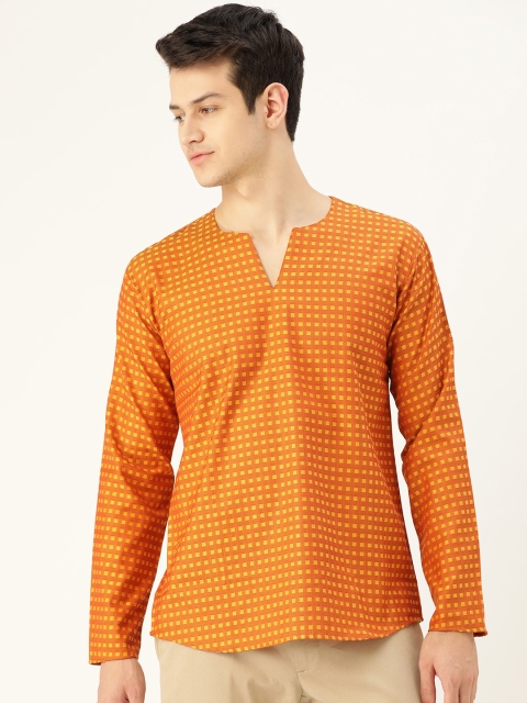 

SOJANYA Men Rust Orange & Yellow Geometric Woven Design Short Straight Kurta