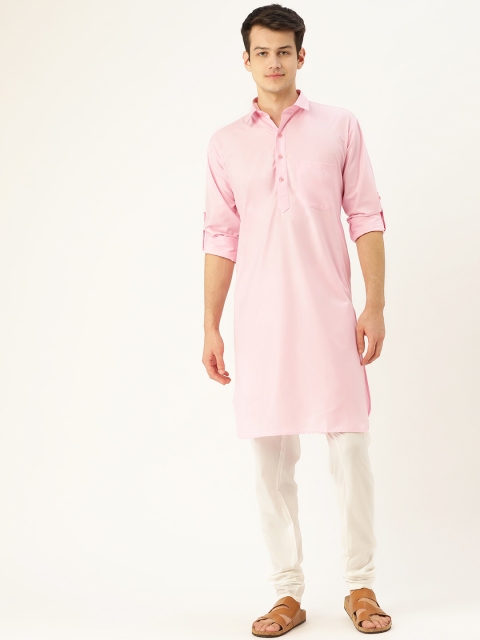

SOJANYA Men Pink & White Solid Pathani Kurta with Churidar