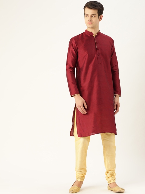 

SOJANYA Men Maroon & Beige Solid Kurta with Churidar
